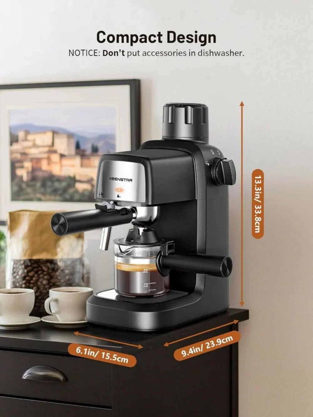 Compact 4-Cup Espresso Maker with Milk Frother | Fast Heating Cappuccino & Latte